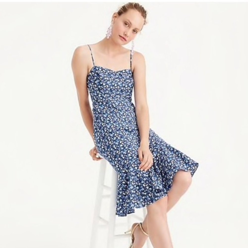 J. Crew Blue Floral Liberty Fabric Cocktail Midi Dress
